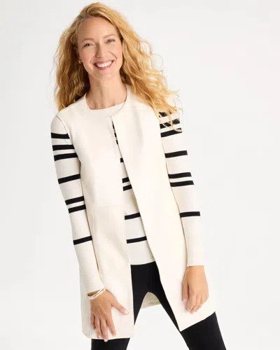 Chico's Faux Suede Ponte Long Vest In White In Ecru