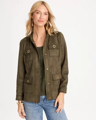Chico's Faux Suede Safari Jacket In Mossy Grove