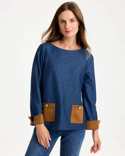 Chico's Faux Suede-denim Top In Blue In Passport Blue