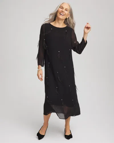 Chico's Feathered Georgette Popover Dress In Black