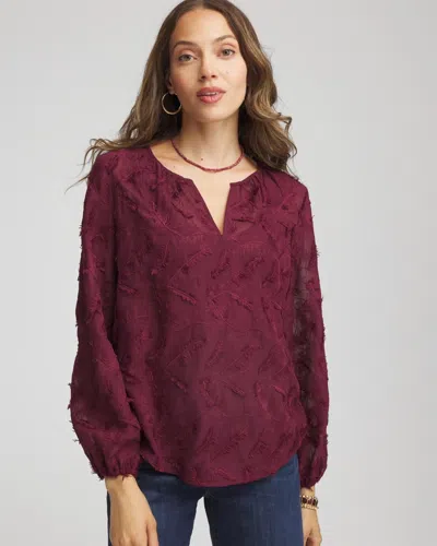 Chico's Feathered Pullover Peasant Blouse In Deep Chianti In Burgundy