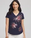 Chico's Fireworks Embellished Knit Tee In Blue