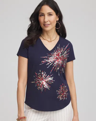 Chico's Fireworks Embellished Knit Tee In Blue