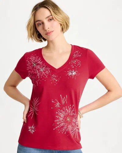 Chico's Fireworks Tee In Cherry Lush In Red