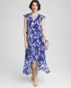 Chico's Fit And Flare Chiffon Ruffle Dress In Blue Size 12 |  In Blue Casa