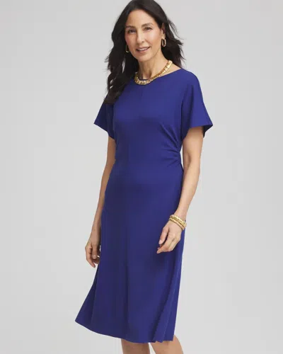 Chico's Fit And Flare Cinched Waist Dress In Blue