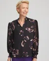 Chico's Fjord Flora Opaque Crepe Blouse In Black In Black
