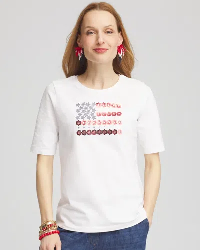 Chico's Flag Embellished Knit Tee In White