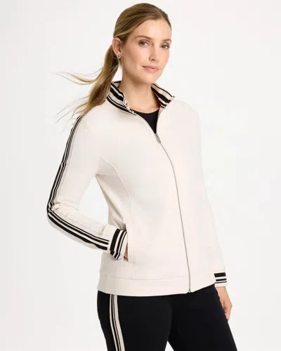 Chico's Fleece Mockneck Jacket In Ecru Heather