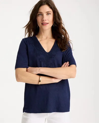 Chico's Flora Lace V-neck Tee In Blue