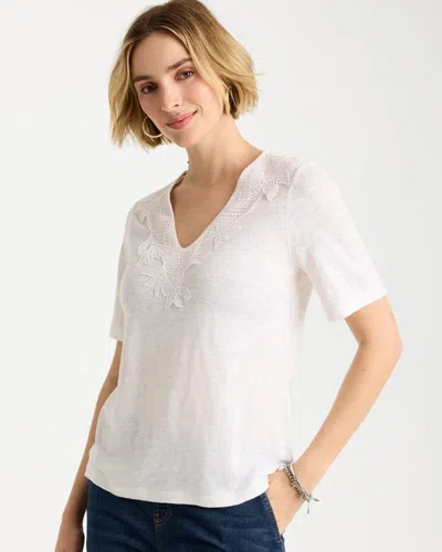 Chico's Flora Lace V-neck Tee In White In Neutral