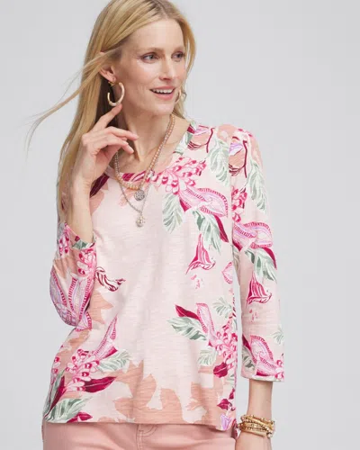 Chico's Floral 3/4-sleeve Tee In French Blush Size 8/10 |