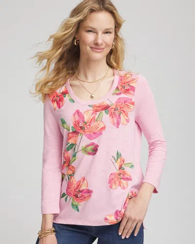 Chico's Floral 3/4 Sleeve Tee In Pink