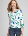 Chico's Touch Of Cool™ Floral Banded-hem Top In White Size 4/6 |  In Ecru