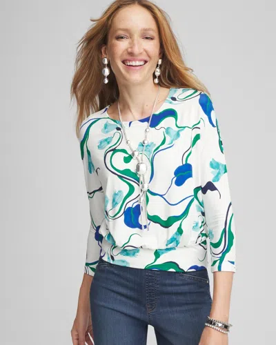 Chico's Touch Of Cool™ Floral Banded-hem Top In White Size 4/6 |  In Ecru