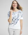 CHICO'S FLORAL BATEAU NECK TEE IN WHITE SIZE 20/22 | CHICO'S