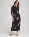 Chico's Floral Boatneck Column Maxi Dress In Black In Black