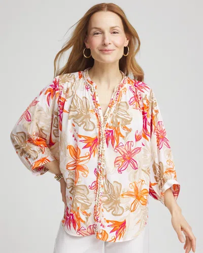 Chico's Floral Braided Batwing Blouse In Pink