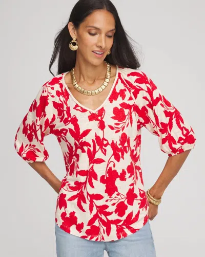 Chico's Floral Braided Linen Top In
