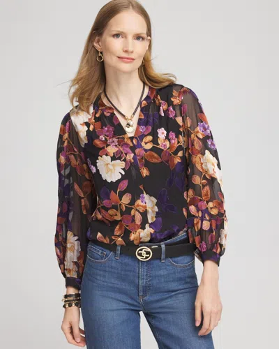 Chico's Floral Burnout Blouse In Black Size 20/22 |