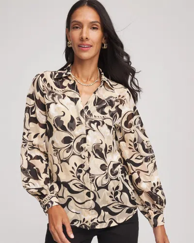 Chico's Floral Burnout Blouson-sleeve Blouse In Black