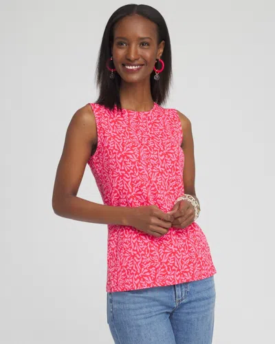 Chico's Floral Button Detail Tank Top In Delightful Pink Size Xxl |