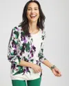 Chico's Floral Button Long Sleeve Pullover Sweater In Purple Size 20/22 |  In Midnight Violet