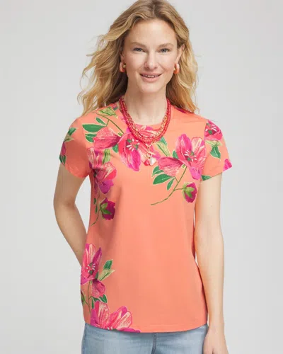 Chico's Floral Cap-sleeve Tee In Orange