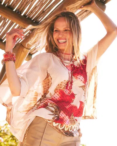 Chico's Floral Chiffon Pull-over Poncho In Neutral