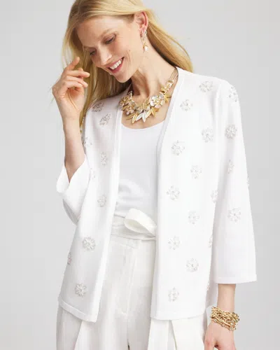 Chico's Floral Clear Sequined Cardigan Sweater In White Size 12/14 |  In Alabaster
