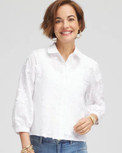Chico's Floral Cotton Voile Collared Shirt In White Size 16/18 |  In Alabaster