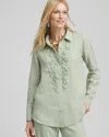 Chico's Floral Cutout 3d Linen Shirt In Moroccan Mint Size 6 |  In Moroccan Mint