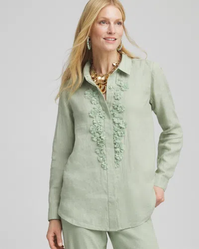Chico's Floral Cutout 3d Linen Shirt In Moroccan Mint Size 6 |