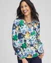 Chico's Floral Ruffle Trim Top In Blue Size 20/22 |  In Passport Blue