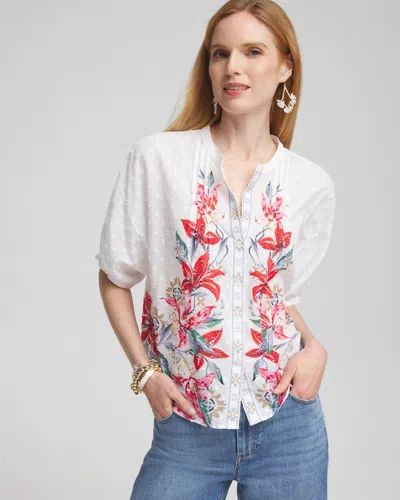 Chico's Floral Dolman Sleeve Cotton Shirt In Madeira Red Size 6 |