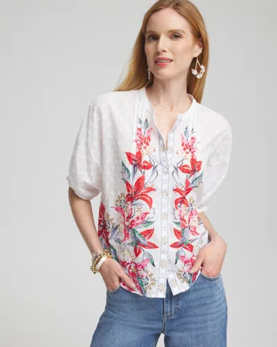 Chico's Floral Dolman Sleeve Cotton Shirt In Size 16/18 |  In Madeira Red
