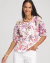 Chico's Floral Dolman Sleeve Knit Top In White In White