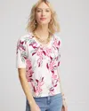 Chico's Floral Elbow-sleeve Perfect Tee In White Size 20/22 |  In Alabaster