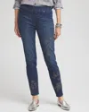 Chico's Floral Embroidered Pull-on Ankle Jeggings In Altair Indigo Size 12 |  In Altair Indigo
