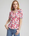 CHICO'S FLORAL EVERYDAY V-NECK TEE IN WATERMELON PUNCH SIZE 0/2 | CHICO'S