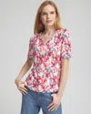 Chico's Floral Everyday V-neck Tee In Red Size 12/14 |  In Watermelon Punch