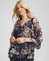 Chico's Floral Georgette Blouse In Blue