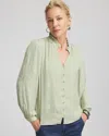 Chico's Floral Georgette Peasant Blouse In Sage Meadow