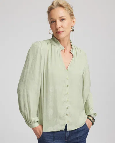 Chico's Floral Georgette Peasant Blouse In Sage Meadow
