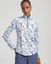 Chico's Floral Half-zip Mockneck Top In Delphinium Blue