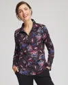 Chico's Floral Half-zip Pullover Top In Deep Chianti In Multi