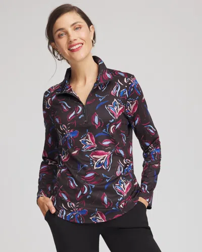 Chico's Floral Half-zip Pullover Top In Deep Chianti In Multi