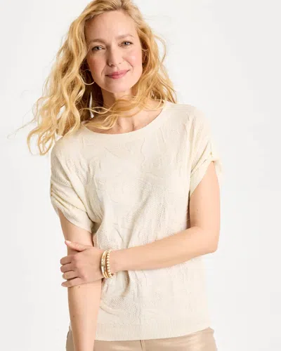 Chico's Floral Jacquard Dolman Pullover Sweater In Cream In Neutral