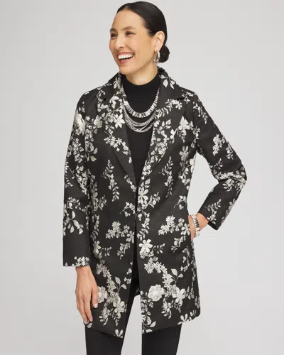 Chico's Floral Jacquard Jacket In Black Size Large |