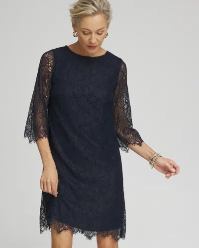 Chico's Floral Lace Shift Dress In Navy Blue Size 14 |